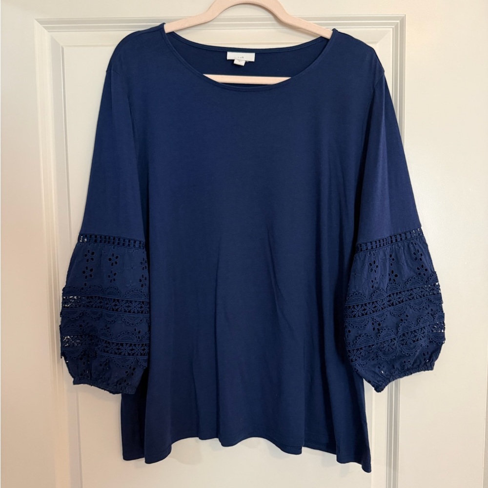women’s navy blue blouse long lace sleeve - j. jill!